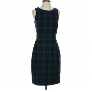 NWT J.Crew Green & Navy Blue Plaid Wool Sleeveless Dress | Size 0